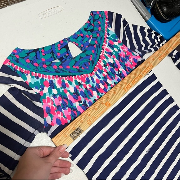 Lilly Pulitzer Bay Dress Bright Navy Island Medallion Stripe XXS L1 - Picture 8 of 8